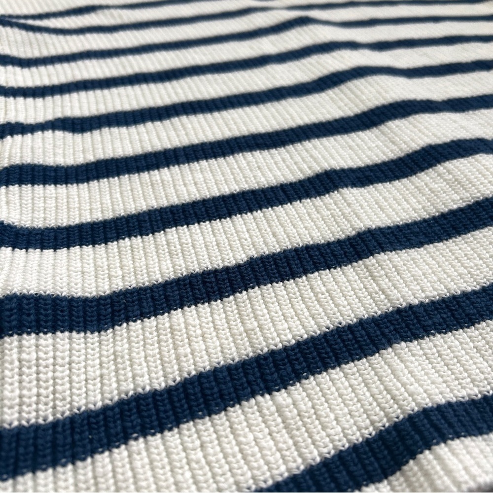 Madewell Striped V-Neck Button Front Cotton Cardigan | Small | Navy & Cream - Picture 9 of 14